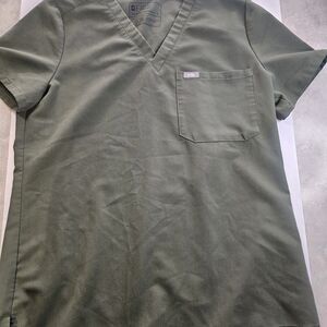 Figs Technical Collection Women's Scrub Top Size Small Olive Green Pocket P0290